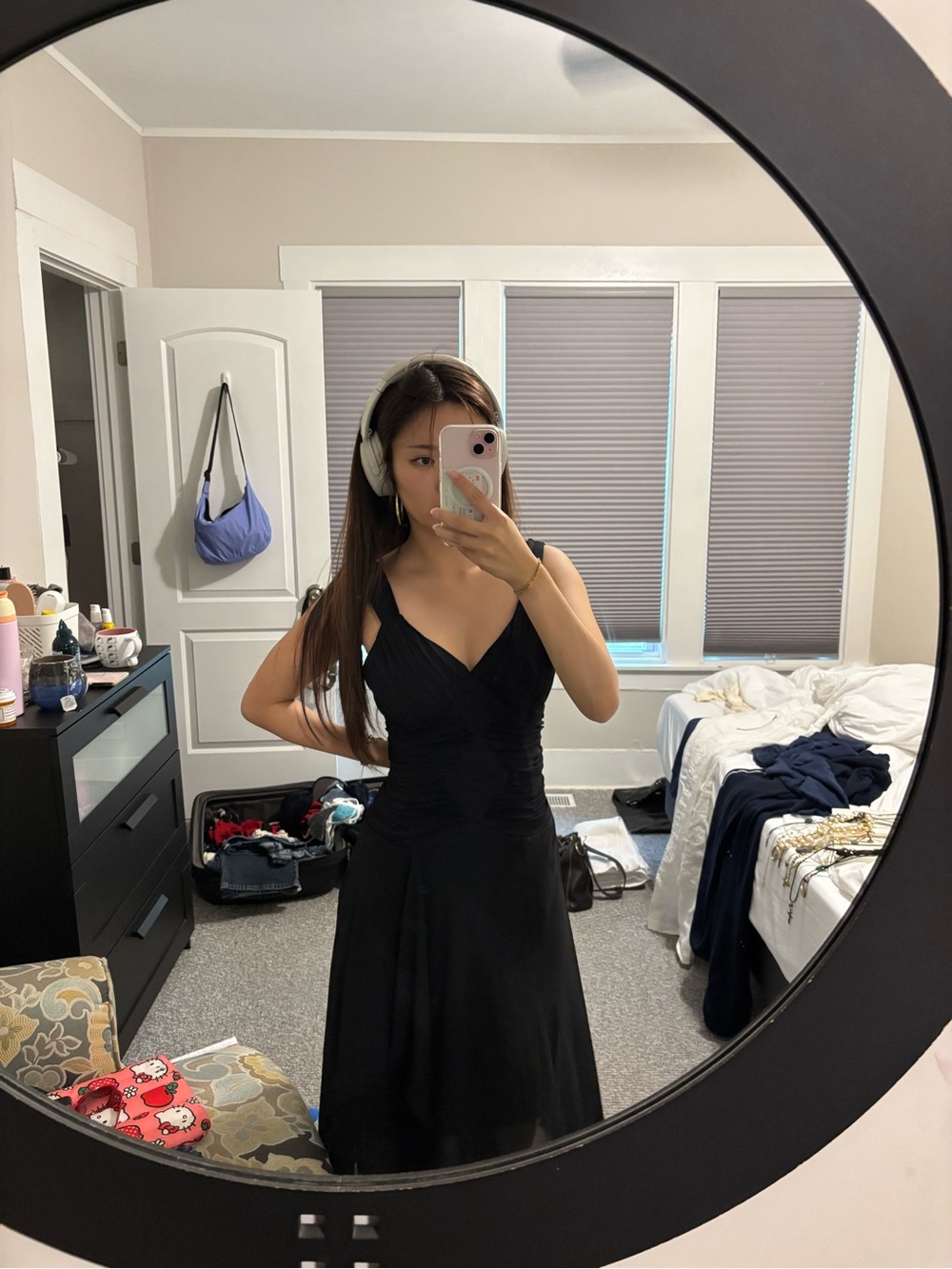 Signature by Sangria Black V-Neck Sleeveless Midi Dress